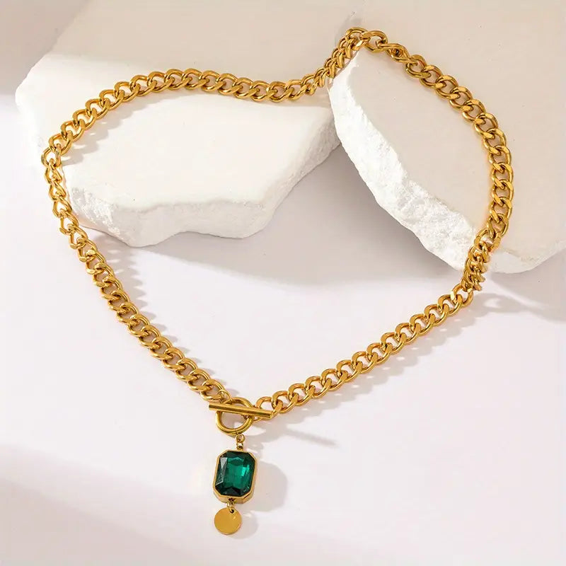 Chunky Chain Emerald Gold Ogrlica sa Privjeskom