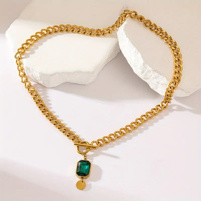 Chunky Chain Emerald Gold Ogrlica sa Privjeskom