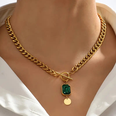 Chunky Chain Emerald Gold Ogrlica sa Privjeskom