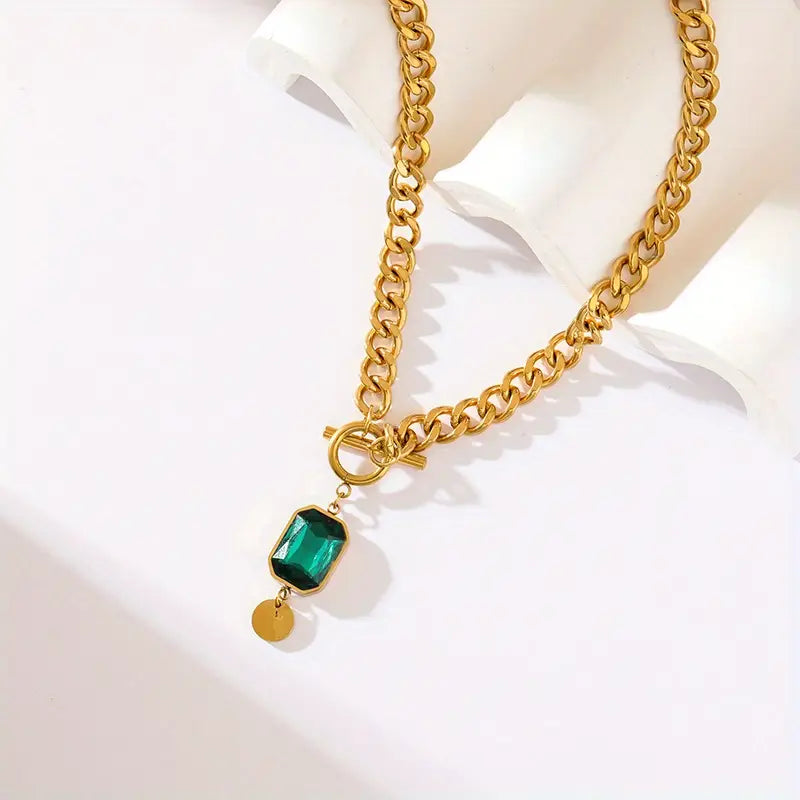 Chunky Chain Emerald Gold Ogrlica sa Privjeskom