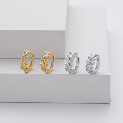 Listasti srebrni obručasti minđuše