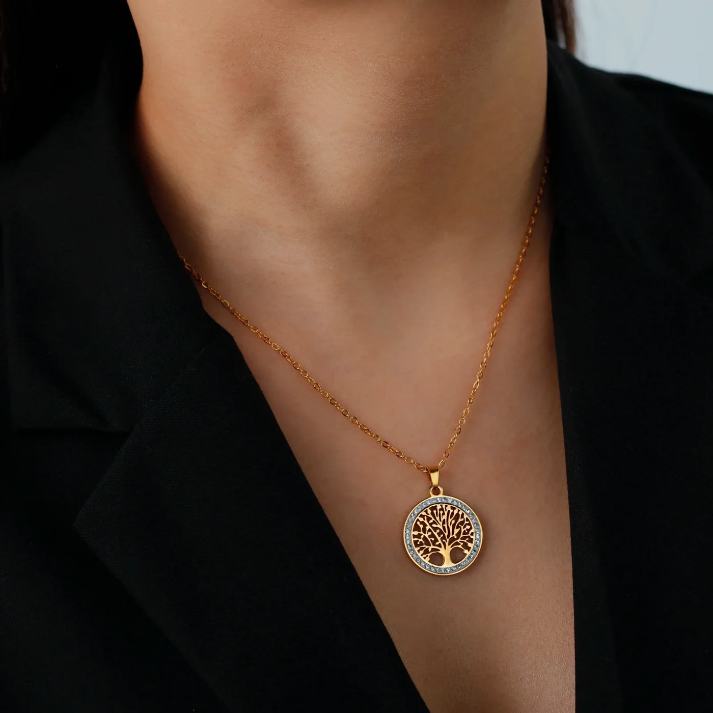 Sjajna Drvo Života Okrugli Ogrlica